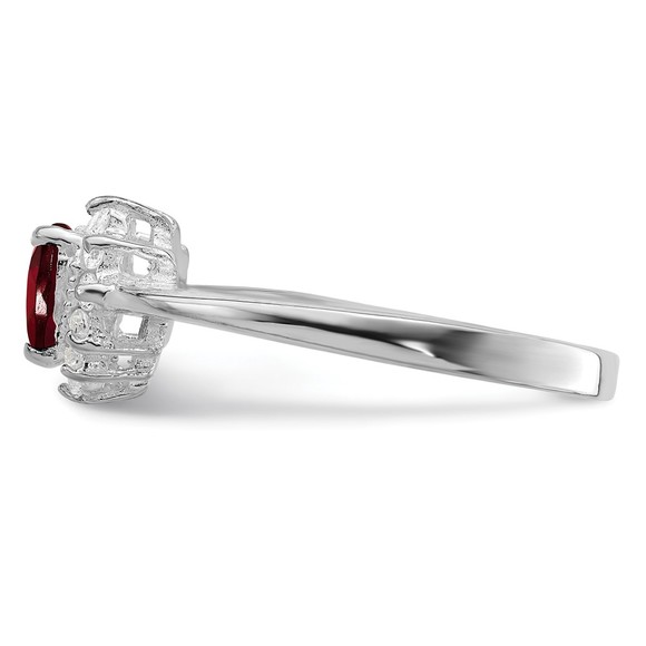 925 Sterling Silver Rhodium-plated Garnet & CZ Heart Ring - Picture 4 of 6